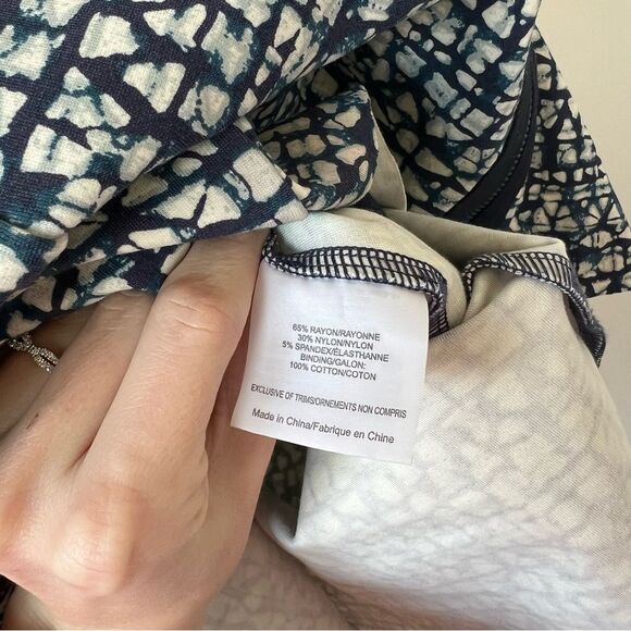 Tory Burch Geometric Print Zip Front Ponte Dress Blue Stretch xs designer spring - Picture 4 of 9